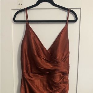 Charmeuse draped strappy bridesmaid dress ( color cinnamon, size:14)